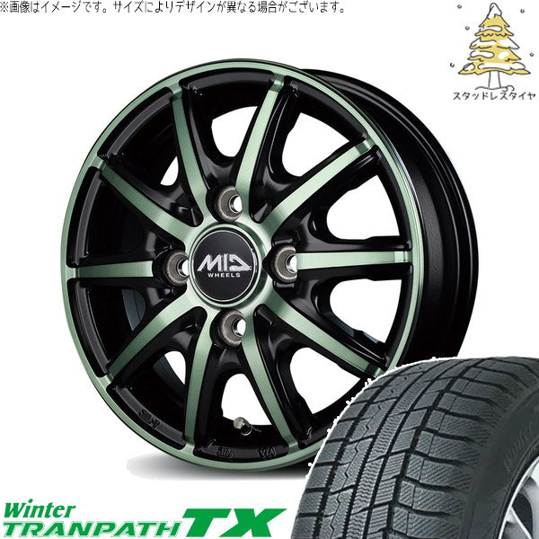 トーヨータイヤ ウィンタートランパス TX 155/65R14 ＋ MIDホイール RX10-K ミルキーグリーンクリア 14インチ 4.5J +45 4H100P スタッドレス・ホイール4本セット。1枚目。