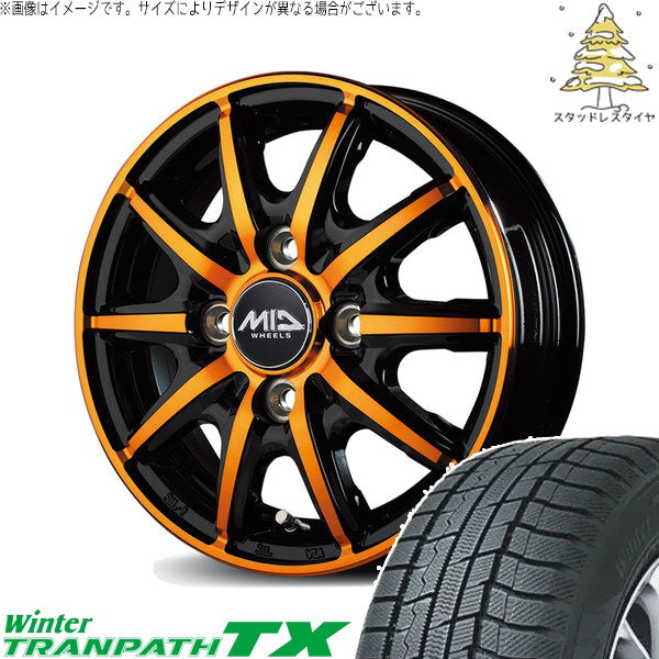 トーヨータイヤ ウィンタートランパス TX 155/65R14 ＋ MIDホイール RX10-K クリスタルオレンジクリア 14インチ 4.5J +45 4H100P スタッドレス・ホイール4本セット。1枚目。