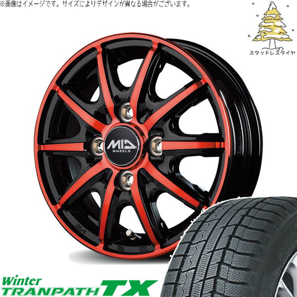 トーヨータイヤ ウィンタートランパス TX 155/65R14 ＋ MIDホイール RX10-K ブラックポリッシュ/クリスタルレッドクリア 14インチ 4.5J +45 4H100P スタッドレス・ホイール4本セット。1枚目。
