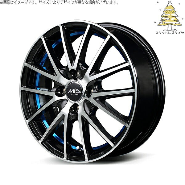 輸入スタッドレスタイヤ（銘柄指定不可） 175/65R15 ＋ MIDホイール RX27 ブラックメタリックポリッシュ/アンダーカットブルー 15インチ 4.5J +45 4H100P ホイール4本セット。1枚目。