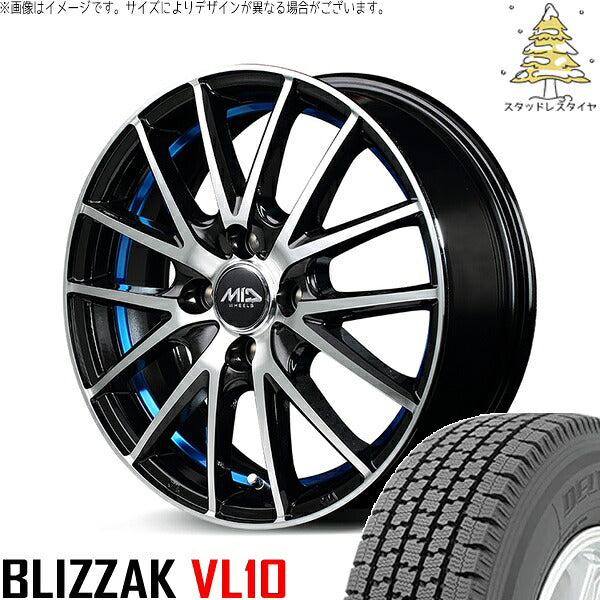 ブリヂストン ブリザック VL10 145/80R12 ＋ MIDホイール RX27 ブラックメタリックポリッシュ/アンダーカットブルー 12インチ 4.00B +42 4H100P スタッドレス・ホイール4本セット。1枚目。