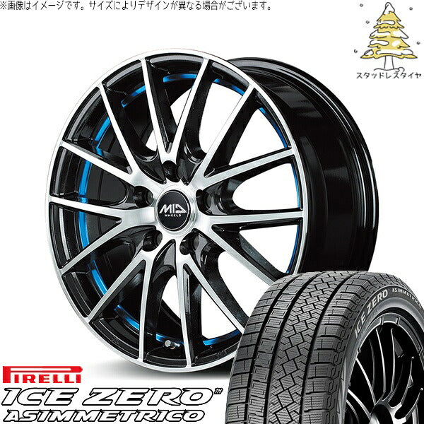 ピレリ アイスゼロアシンメトリコ 215/50R17 ＋ MIDホイール RX27 ブラックメタリックポリッシュ/アンダーカットブルー 17インチ 7J +48 5H114.3P スタッドレス・ホイール4本セット。1枚目。