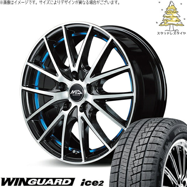ネクセン ウィンガード アイス2 215/60R17 ＋ MIDホイール RX27 ブラックメタリックポリッシュ/アンダーカットブルー 17インチ 7J +48 5H114.3P スタッドレス・ホイール4本セット。1枚目。