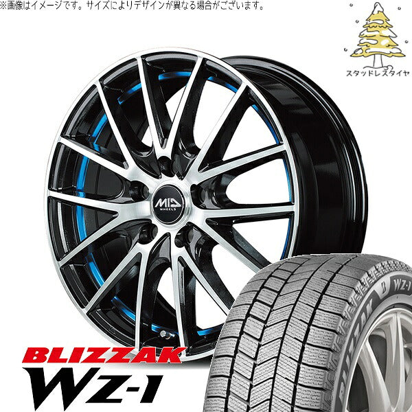 ブリヂストン ブリザック WZ-1 215/45R17 ＋ MIDホイール RX27 ブラックメタリックポリッシュ/アンダーカットブルー 17インチ 7J +48 5H114.3P スタッドレス・ホイール4本セット。1枚目。