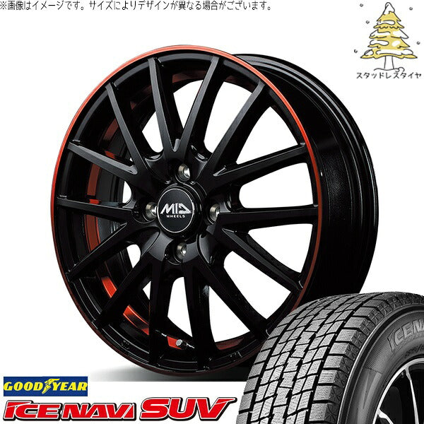 グッドイヤー アイスナビ SUV (ICENAVI SUV) 225/60R17 ＋ MIDホイール RX27 ブラックリム/アンダーカットポリッシュ/レッド 17インチ 7.0J +48 5H114.3P スタッドレス・ホイール4本セット。1枚目。