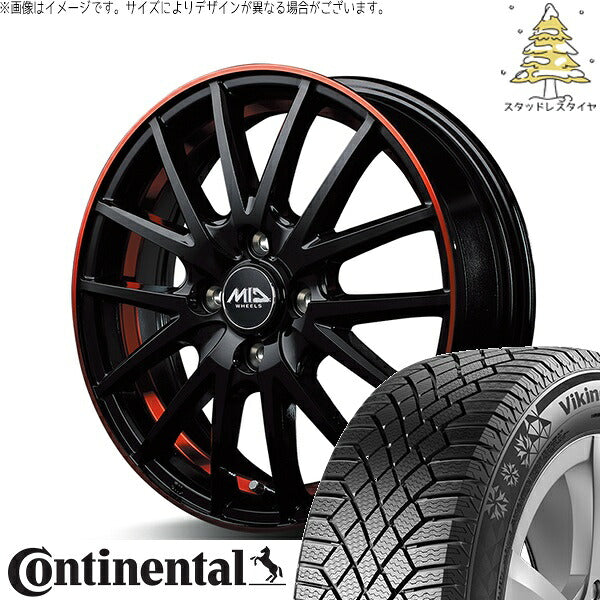 コンチネンタル バイキングコンタクト セブン (VikingContact7) 225/55R17 ＋ MIDホイール RX27 ブラックリム/アンダーカットポリッシュ/レッド 17インチ 7.0J +38 5H114.3P スタッドレス・ホイール4本セット。1枚目。