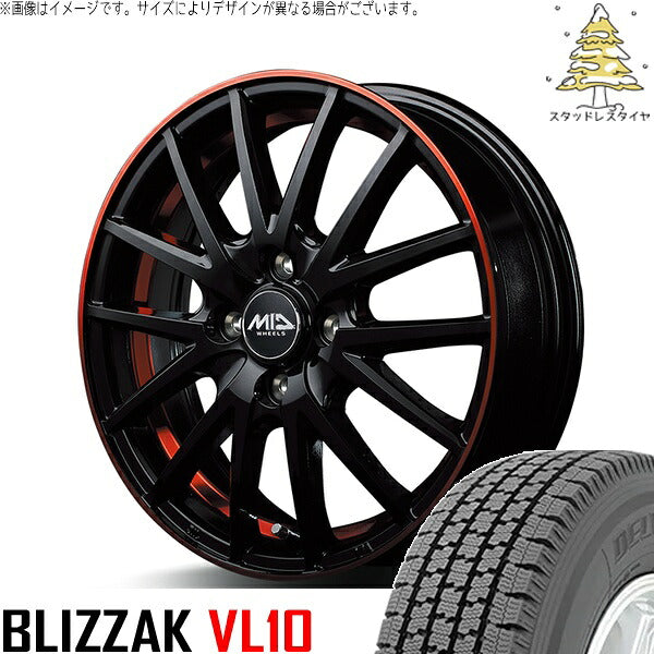 ブリヂストン ブリザック VL10 (BLIZZAK VL10) 145/80R12 ＋ MIDホイール RX27 ブラックリム/アンダーカットポリッシュ/レッド 12インチ 4.00B +42 4H100P スタッドレス・ホイール4本セット。1枚目。