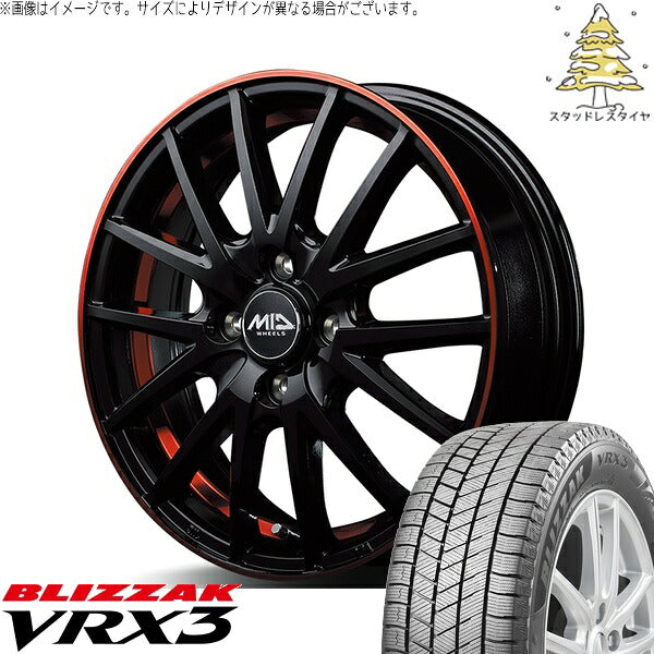 ブリヂストン ブリザック VRX3 225/60R17 ＋ MIDホイール RX27 ブラックリム/アンダーカットポリッシュ/レッド 17インチ 7J +48 5H114.3P スタッドレス・ホイール4本セット。1枚目。