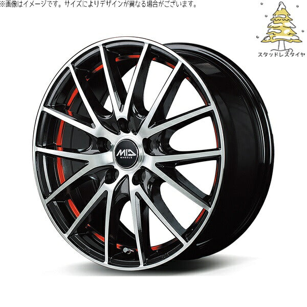 輸入スタッドレスタイヤ（銘柄指定不可） 225/50R17 ＋ MIDホイール RX27 ブラックメタリックポリッシュ/アンダーカットレッド 17インチ 7.0J +38 5H114.3P ホイール4本セット。1枚目。