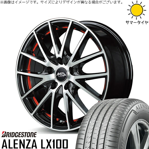 ブリヂストン アレンザ LX100 225/60R17 ＋ MIDホイール RX27 ブラックメタリックポリッシュ/アンダーカットレッド 17インチ 7J +48 5H114.3P サマー・ホイール4本セット。1枚目。
