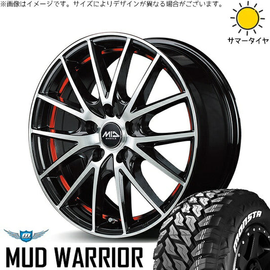 モンスタタイヤ マッドウォーリア 215/70R16 ＋ MIDホイール RX27 ブラックメタリックポリッシュ/アンダーカットレッド 16インチ 6.5J +38 5H114.3P サマー・ホイール4本セット。1枚目。