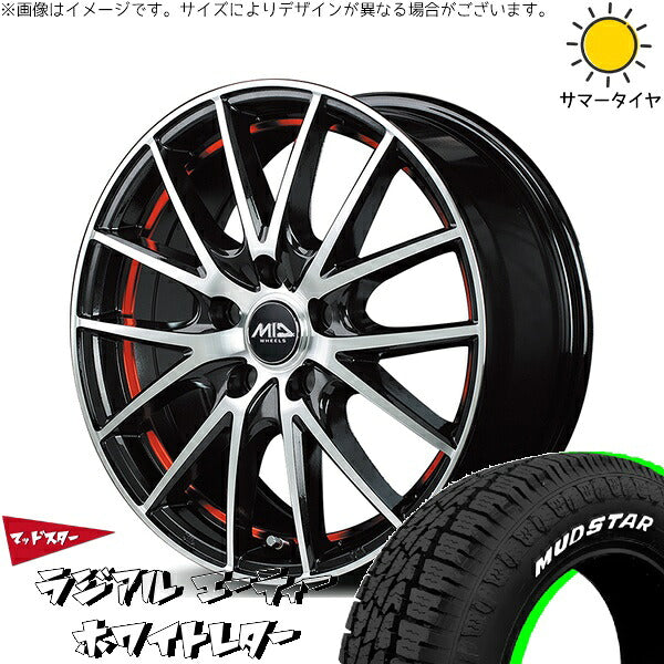 マッドスター ラジアルAT 205/60R16 ＋ MIDホイール RX27 ブラックメタリックポリッシュ/アンダーカットレッド 16インチ 6.5J +38 5H114.3P サマー・ホイール4本セット。1枚目。