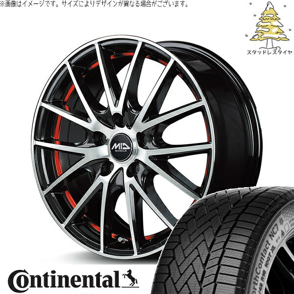 コンチネンタル ノースコンタクト NC7 195/60R16 ＋ MIDホイール RX27 ブラックメタリックポリッシュ/アンダーカットレッド 16インチ 6.5J +48 5H114.3P スタッドレス・ホイール4本セット。1枚目。