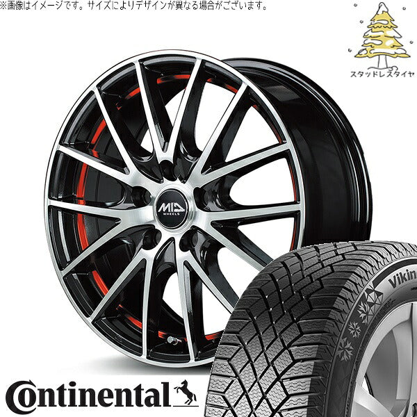 コンチネンタル バイキングコンタクト7 195/50R16 ＋ MIDホイール RX27 ブラックメタリックポリッシュ/アンダーカットレッド 16インチ 6.5J +48 5H114.3P スタッドレス・ホイール4本セット。1枚目。