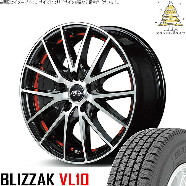 ブリヂストン ブリザック VL10 145/80R12 ＋ MIDホイール RX27 ブラックメタリックポリッシュ/アンダーカットレッド 12インチ 4.00B +42 4H100P スタッドレス・ホイール4本セット。1枚目。