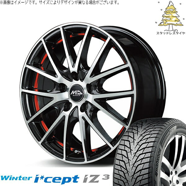 ハンコック ウィンターアイセプト IZ3 W636 215/55R17 ＋ MIDホイール RX27 ブラックメタリックポリッシュ/アンダーカットレッド 17インチ 7J +48 5H114.3P スタッドレス・ホイール4本セット。1枚目。