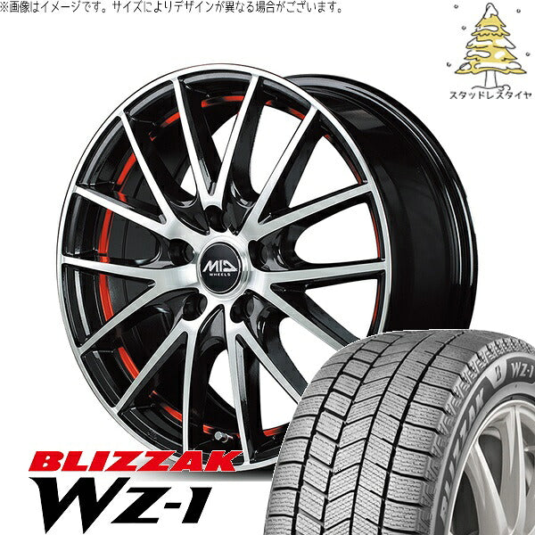 ブリヂストン ブリザック WZ-1 195/60R17 ＋ MIDホイール RX27 ブラックメタリックポリッシュ/アンダーカットレッド 17インチ 7J +38 5H114.3P スタッドレス・ホイール4本セット。1枚目。