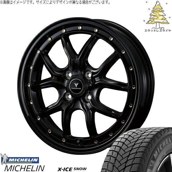ミシュラン エックスアイス スノー 165/55R15 ＋ ノヴァリス アセット S1 ブラック/ゴールドピアス 15インチ 4.5J +45 4H100P スタッドレス・ホイール4本セット。1枚目。