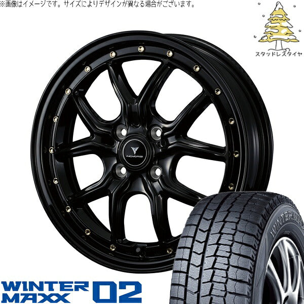 ダンロップ ウィンターマックス02 165/65R15 ＋ ノヴァリス アセット S1 ブラック/ゴールドピアス 15インチ 4.5J +45 4H100P スタッドレス・ホイール4本セット。1枚目。