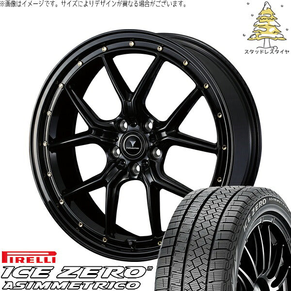 ピレリ アイスゼロアシンメトリコ 215/50R18 ＋ ノヴァリス アセット S1 ブラック/ゴールドピアス 18インチ 8J +42 5H114.3P スタッドレス・ホイール4本セット。1枚目。