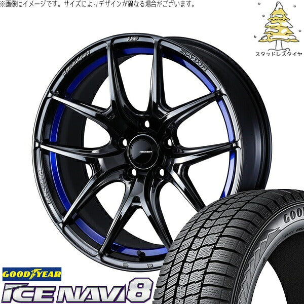 グッドイヤー アイスナビ8 245/40R18 ＋ ウェッズスポーツ SA01R ブルーライトクローム2 18インチ 8.5J +45 5H114.3P スタッドレス・ホイール4本セット。1枚目。