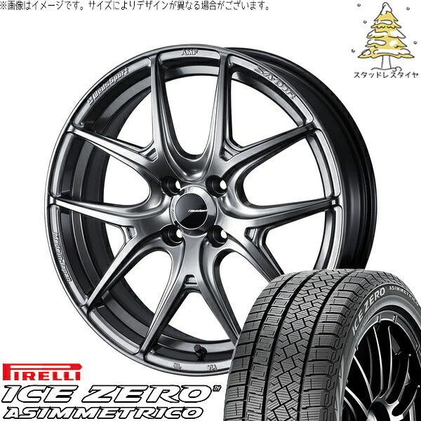 ピレリ アイスゼロアシンメトリコ 185/60R15 ＋ ウェッズスポーツ SA01R プラチナシルバーブラック 15インチ 6J +48 4H100P スタッドレス・ホイール4本セット。1枚目。