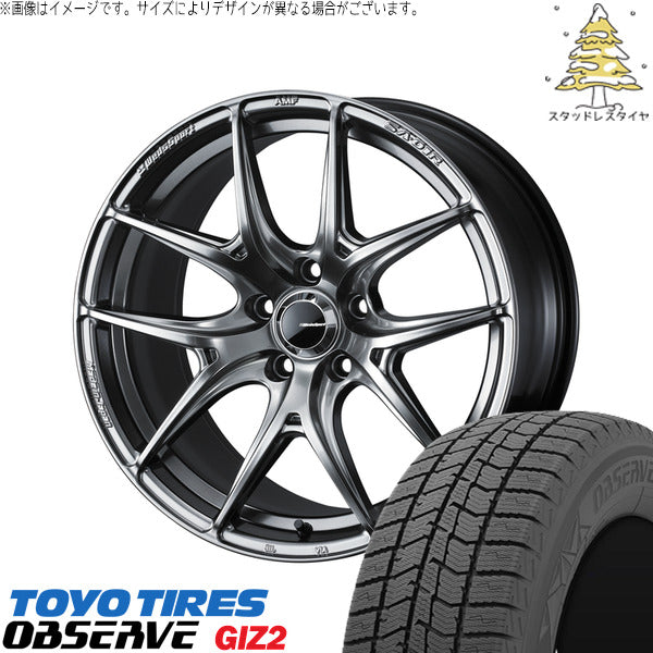 トーヨータイヤ OBSERVE 215/55R17 ＋ ウェッズスポーツ SA01R プラチナシルバーブラック 17インチ 7.5J +45 5H114.3P スタッドレス・ホイール4本セット。1枚目。