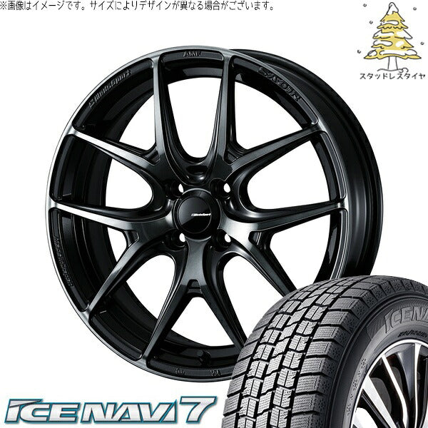 グッドイヤー アイスナビ7 195/60R15 ＋ ウェッズスポーツ SA01R ウォースブラッククリアー 15インチ 6J +48 4H100P スタッドレス・ホイール4本セット。1枚目。