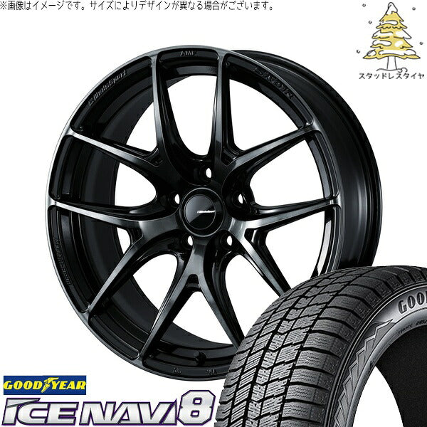 グッドイヤー アイスナビ8 225/40R18 ＋ ウェッズスポーツ SA01R ウォースブラッククリアー 18インチ 8J +42 5H114.3P スタッドレス・ホイール4本セット。1枚目。