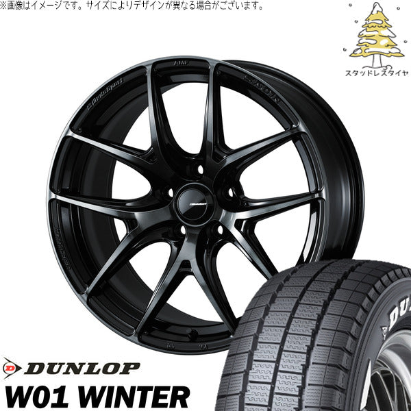 ダンロップ W01 WINTER 215/60R17 ＋ ウェッズスポーツ SA01R ウォースブラッククリアー 17インチ 7J +40 5H114.3P スタッドレス・ホイール4本セット。1枚目。