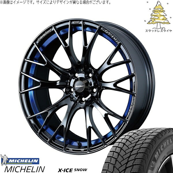 ミシュラン エックスアイス スノー 215/45R18 ＋ ウェッズスポーツ SA20R ブルーライトクローム2 18インチ 7.5J +35 5H114.3P スタッドレス・ホイール4本セット。1枚目。