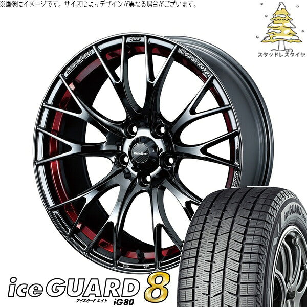 ヨコハマタイヤ アイスガードエイト IG80 225/60R18 ＋ ウェッズスポーツ SA20R レッドライトクローム 18インチ 7.5J +45 5H114.3P スタッドレス・ホイール4本セット。1枚目。