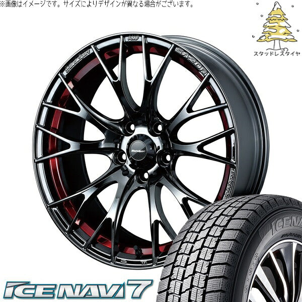 グッドイヤー アイスナビ7 215/40R18 ＋ ウェッズスポーツ SA20R レッドライトクローム 18インチ 7.5J +45 5H100P スタッドレス・ホイール4本セット。1枚目。