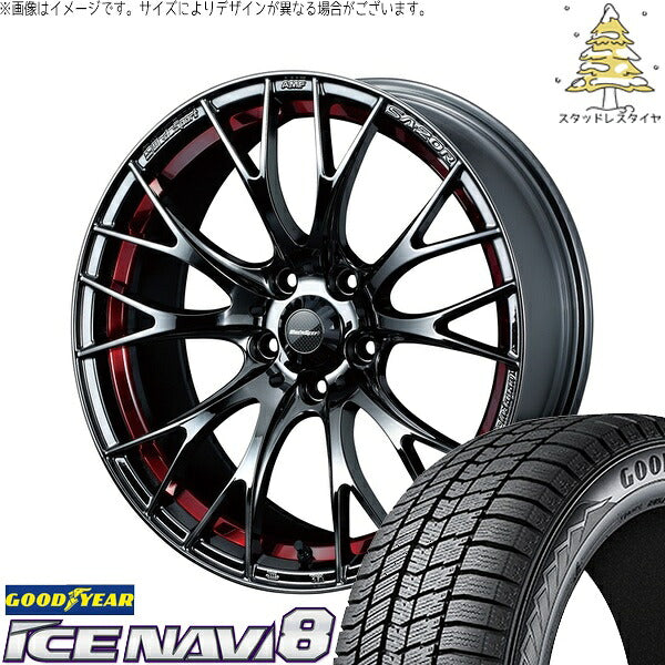 グッドイヤー アイスナビ8 225/45R18 ＋ ウェッズスポーツ SA20R レッドライトクローム 18インチ 7.5J +45 5H100P スタッドレス・ホイール4本セット。1枚目。