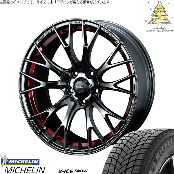 ミシュラン エックスアイス スノー 205/50R17 ＋ ウェッズスポーツ SA20R レッドライトクローム 17インチ 7J +43 4H100P スタッドレス・ホイール4本セット。1枚目。