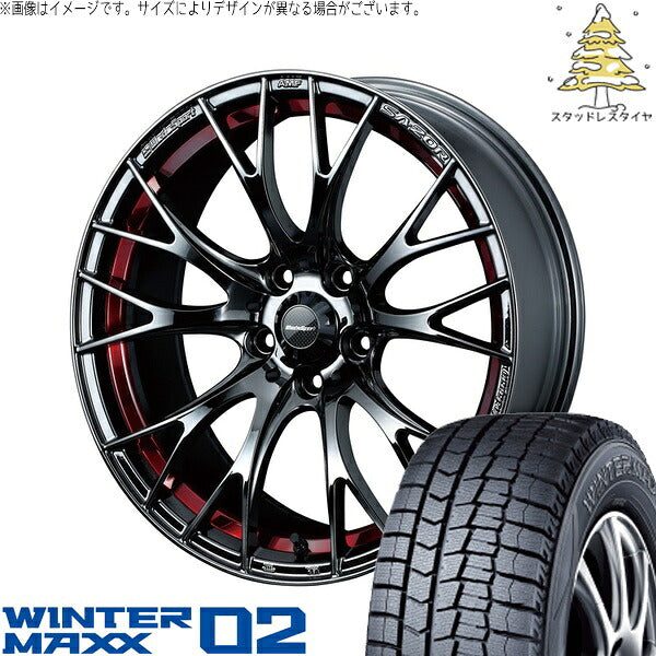 ダンロップ ウィンターマックス02 225/40R18 ＋ ウェッズスポーツ SA20R レッドライトクローム 18インチ 7.5J +45 5H114.3P スタッドレス・ホイール4本セット。1枚目。