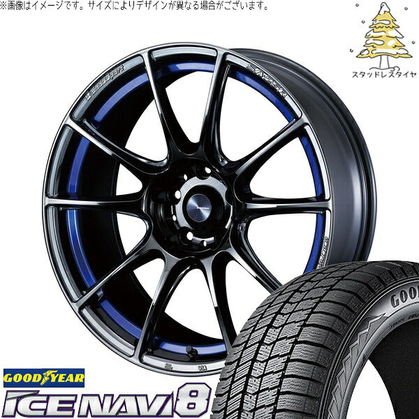 グッドイヤー アイスナビ8 225/55R18 ＋ ウェッズスポーツ SA25R ブルーライトクローム2 18インチ 7J +47 5H114.3P スタッドレス・ホイール4本セット。1枚目。