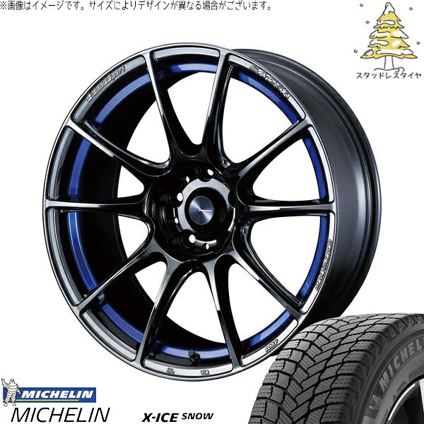 ミシュラン エックスアイス スノー 245/40R18 ＋ ウェッズスポーツ SA25R ブルーライトクローム2 18インチ 9.5J +38 5H114.3P スタッドレス・ホイール4本セット。1枚目。