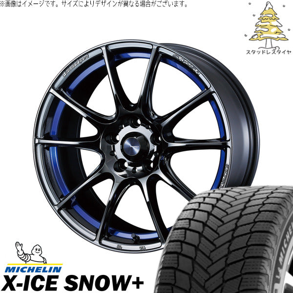 ミシュラン エックスアイス スノー+ 245/40R18 ＋ ウェッズスポーツ SA25R ブルーライトクローム2 18インチ 9.5J +38 5H114.3P スタッドレス・ホイール4本セット。1枚目。