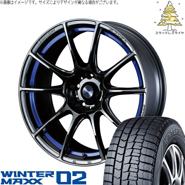 ダンロップ ウィンターマックス02 195/45R17 ＋ ウェッズスポーツ SA25R ブルーライトクローム2 17インチ 7J +50 4H100P スタッドレス・ホイール4本セット。1枚目。