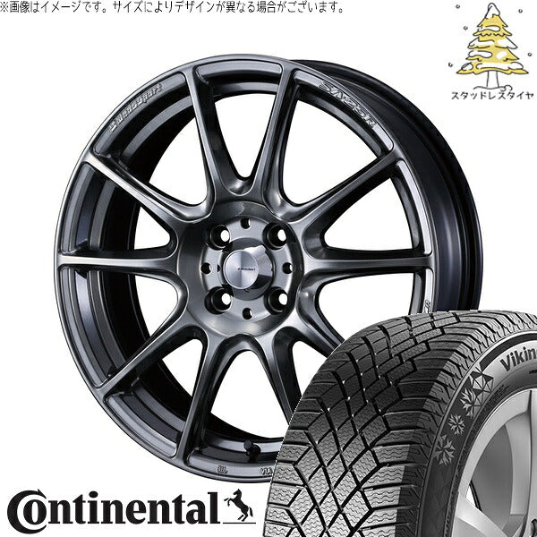 コンチネンタル バイキングコンタクト7 195/50R16 ＋ ウェッズスポーツ SA25R プラチナシルバーブラック 16インチ 6.5J +50 4H100P スタッドレス・ホイール4本セット。1枚目。