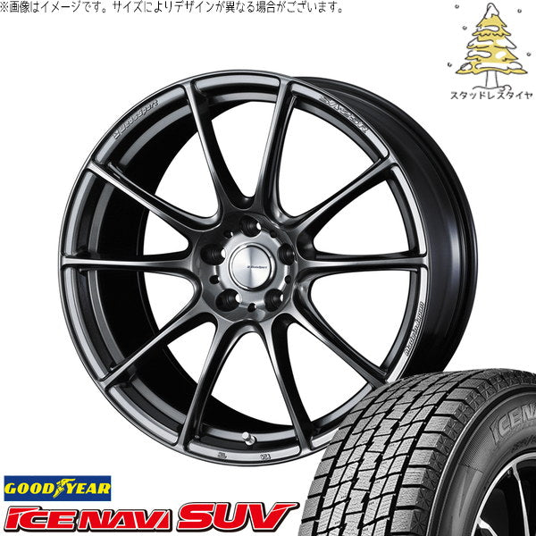 グッドイヤー アイスナビ SUV 215/60R17 ＋ ウェッズスポーツ SA25R プラチナシルバーブラック 17インチ 7J +53 5H114.3P スタッドレス・ホイール4本セット。1枚目。