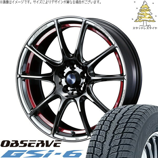 トーヨータイヤ オブザーブ Gsi-6 225/55R18 ＋ ウェッズスポーツ SA25R レッドライトクローム 18インチ 7.5J +45 5H100P スタッドレス・ホイール4本セット。1枚目。