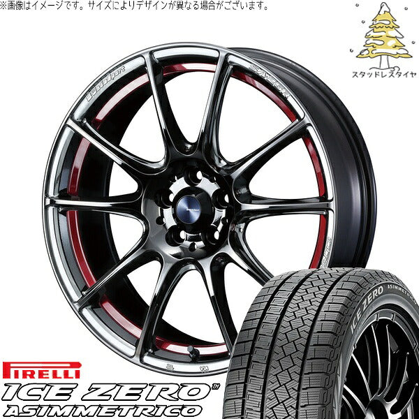 ピレリ アイスゼロアシンメトリコ 215/50R18 ＋ ウェッズスポーツ SA25R レッドライトクローム 18インチ 7.5J +45 5H114.3P スタッドレス・ホイール4本セット。1枚目。