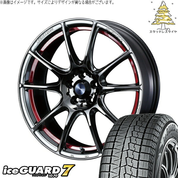 ヨコハマタイヤ アイスガードセブン IG70 215/50R18 ＋ ウェッズスポーツ SA25R レッドライトクローム 18インチ 7.5J +45 5H114.3P スタッドレス・ホイール4本セット。1枚目。