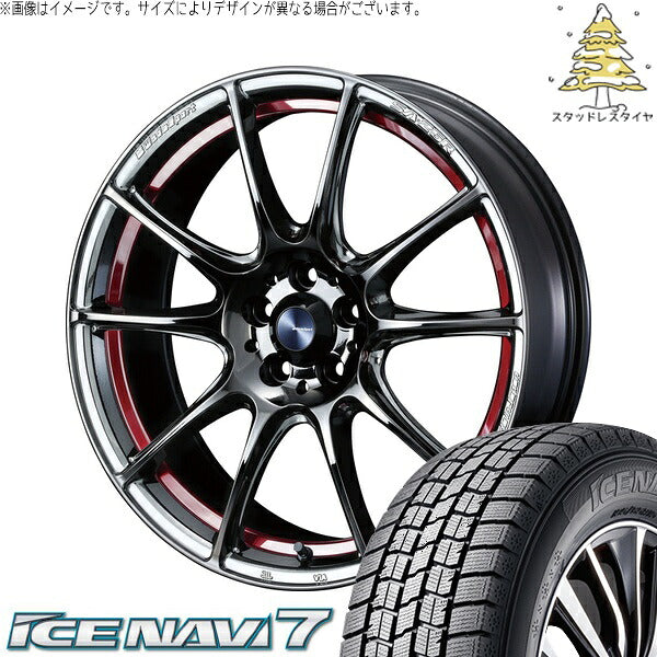 グッドイヤー アイスナビ7 215/40R18 ＋ ウェッズスポーツ SA25R レッドライトクローム 18インチ 7.5J +45 5H100P スタッドレス・ホイール4本セット。1枚目。