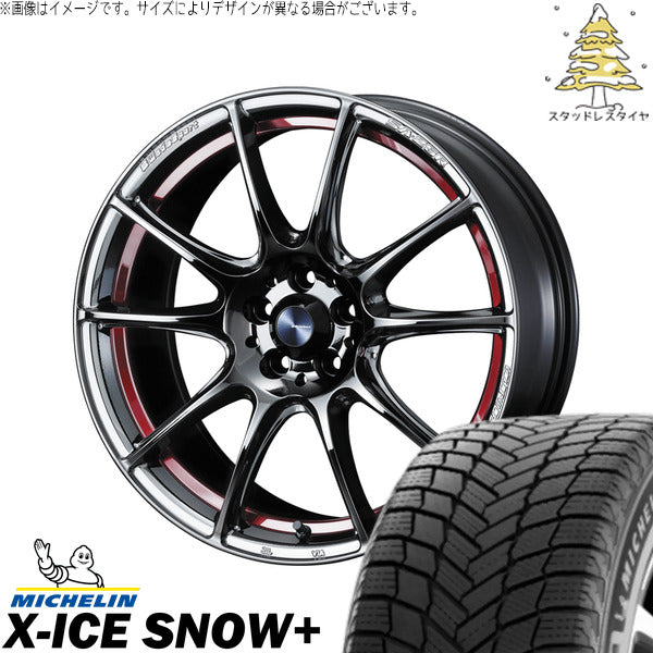 ミシュラン エックスアイス スノー+ 245/40R18 ＋ ウェッズスポーツ SA25R レッドライトクローム 18インチ 8.5J +50 5H114.3P スタッドレス・ホイール4本セット。1枚目。
