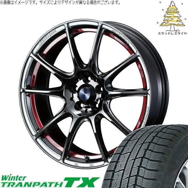 トーヨータイヤ ウィンタートランパス TX 225/50R18 ＋ ウェッズスポーツ SA25R レッドライトクローム 18インチ 8J +45 5H114.3P スタッドレス・ホイール4本セット。1枚目。