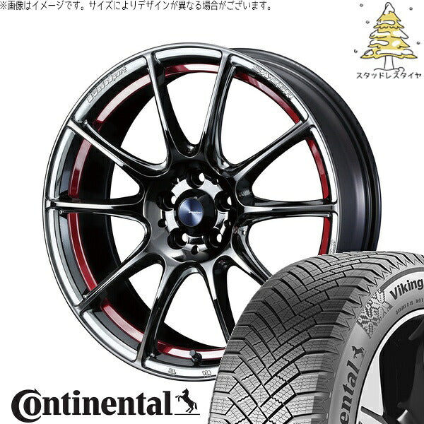 コンチネンタル バイキングコンタクト8 205/50R17 ＋ ウェッズスポーツ SA25R レッドライトクローム 17インチ 7J +43 4H100P スタッドレス・ホイール4本セット。1枚目。