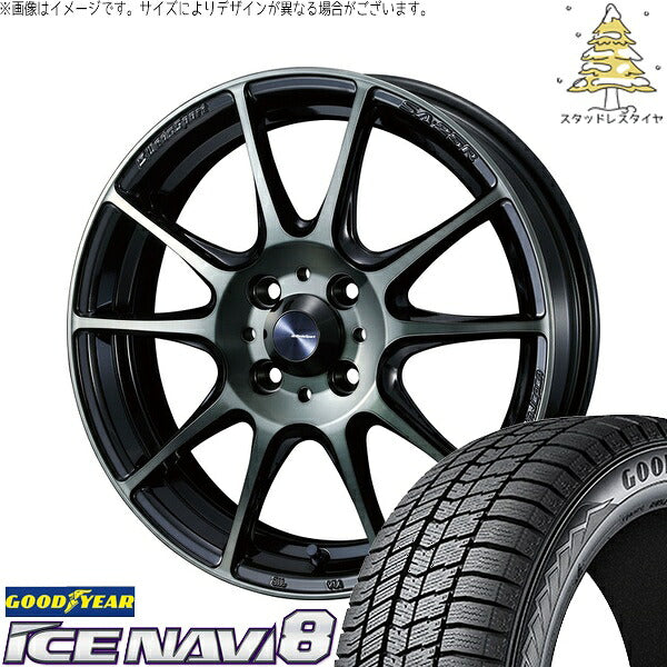 グッドイヤー アイスナビ8 195/65R16 ＋ ウェッズスポーツ SA25R ウォースブラッククリアー 16インチ 6.5J +38 4H100P スタッドレス・ホイール4本セット。1枚目。